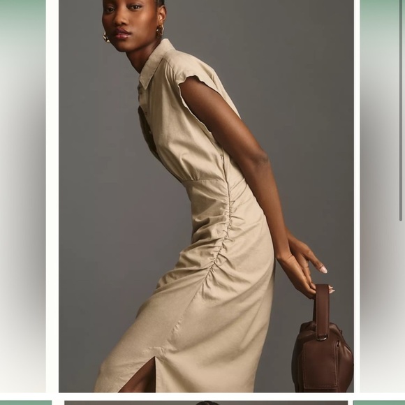 Anthropologie NWT Cap-Sleeve V-Neck Ruched Slim Midi Dress - Picture 6 of 8